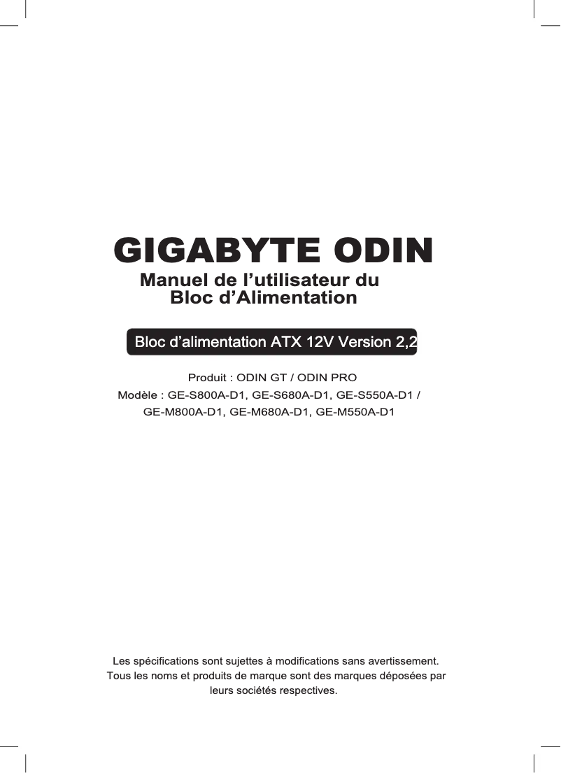Image de la première page du manuel de l'appareil ODIN GT 550W