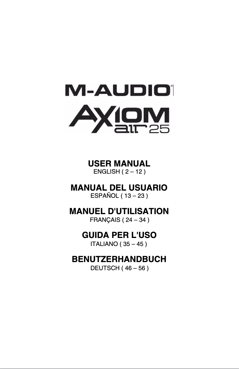Page 1 de la notice Manuel utilisateur M-Audio Axiom AIR 25