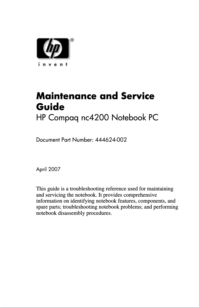 Page 1 de la notice Manuel utilisateur HP Compaq nc4200