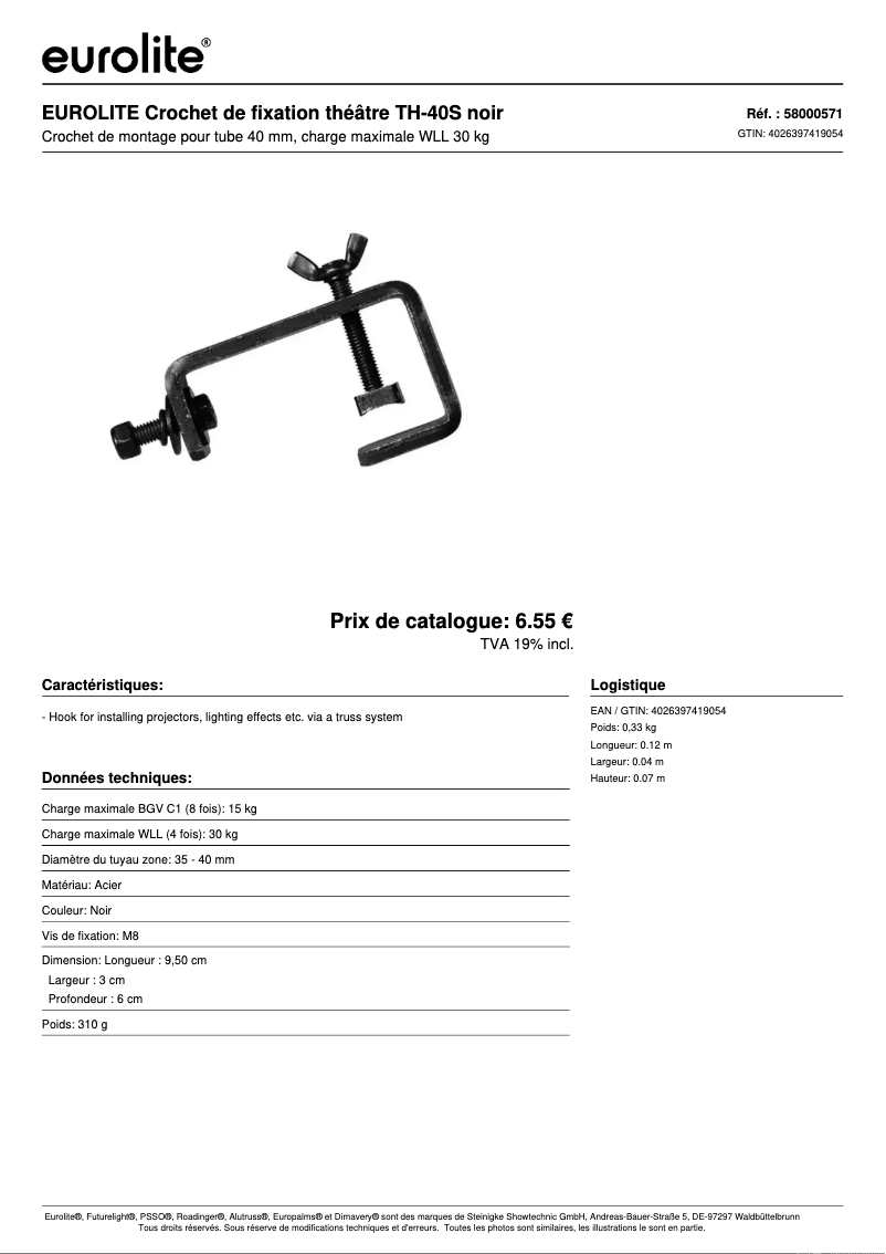 Page 1 de la notice Fiche technique Eurolite TH-40S