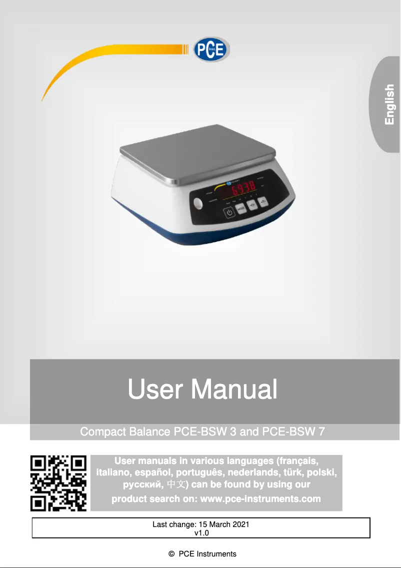 Page 1 de la notice Manuel utilisateur PCE Instruments PCE-BSW 3