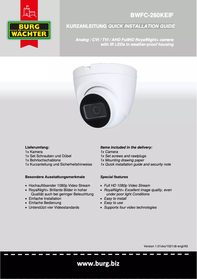 Page 1 de la notice Manuel utilisateur Burg Wächter BWFC-260KEIF
