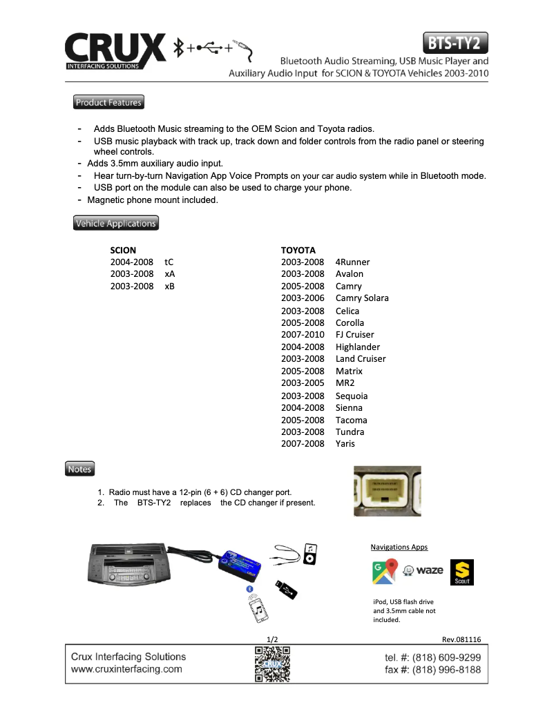 Page n°1 - Manuel utilisateur CRUX BTS-TY2
