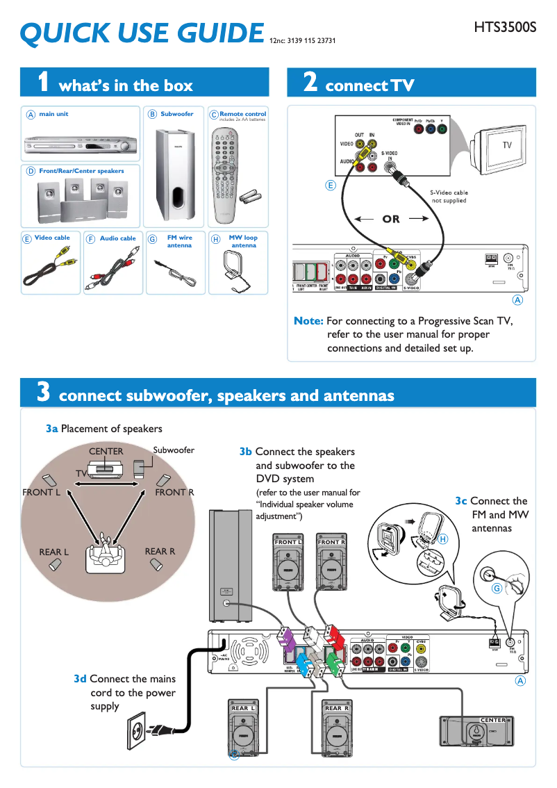 Page 1 of the manual Quick Start Guide Philips HTS3500S
