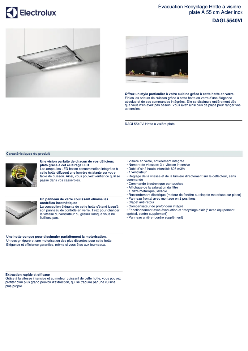 Page 1 de la notice Fiche technique Electrolux DAGL5540VI