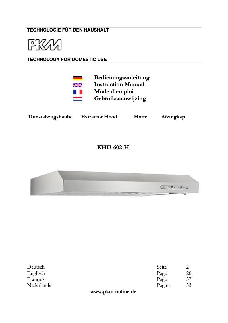 Page n°1 - Manuel utilisateur PKM KHU-602-H
