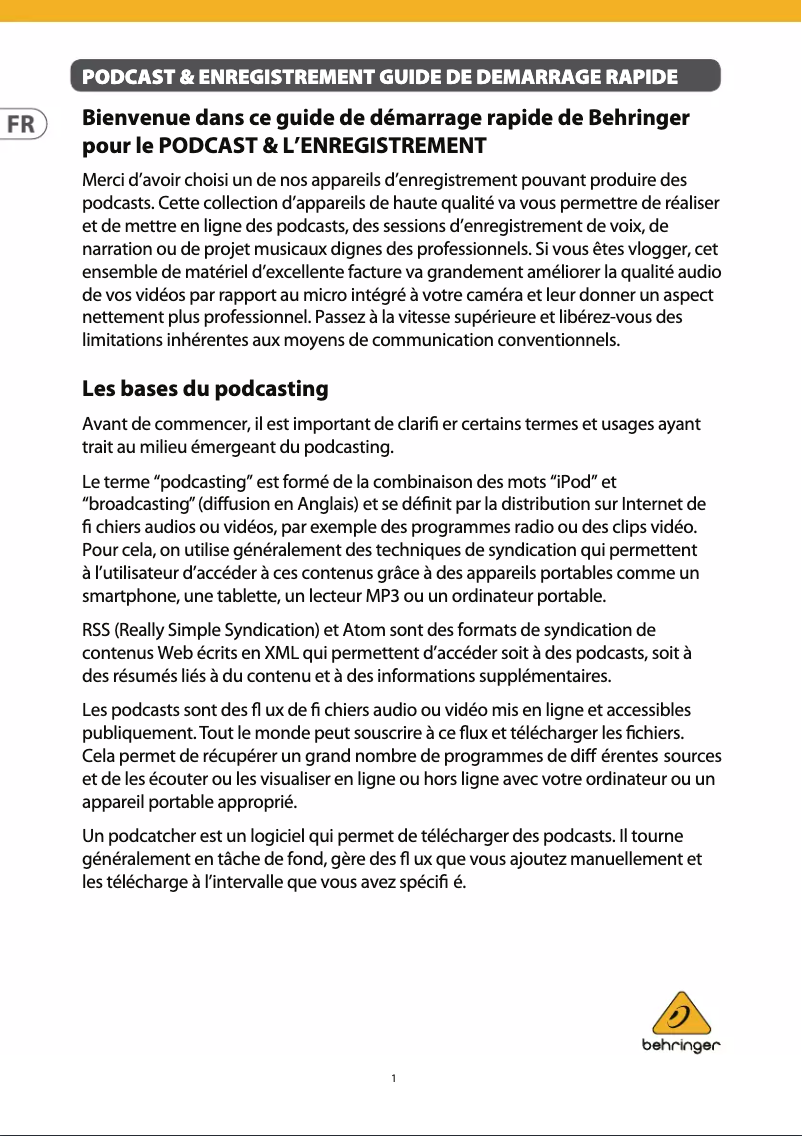 Page 1 de la notice Manuel utilisateur Behringer Voice Studio