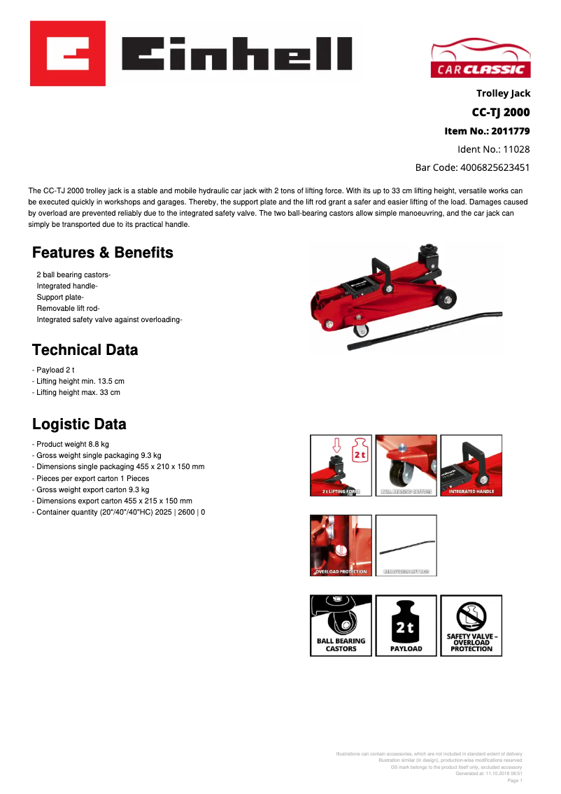 Page n°1 - Fiche technique Einhell CC-TJ 2000