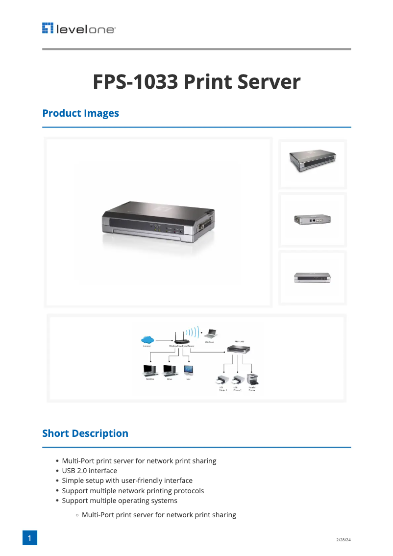 Page n°1 - Fiche technique LevelOne FPS-1033