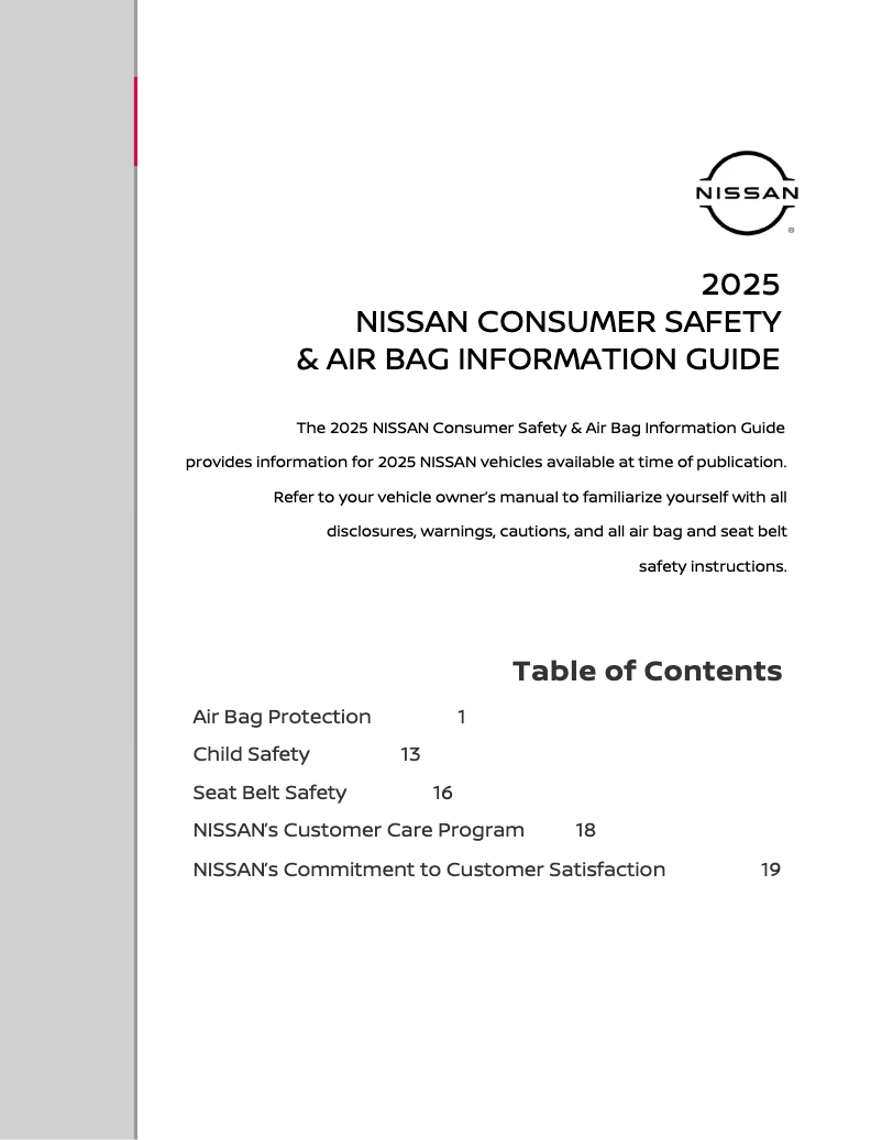 Página 1 del manual Instrucciones de seguridad Nissan Altima (2025)