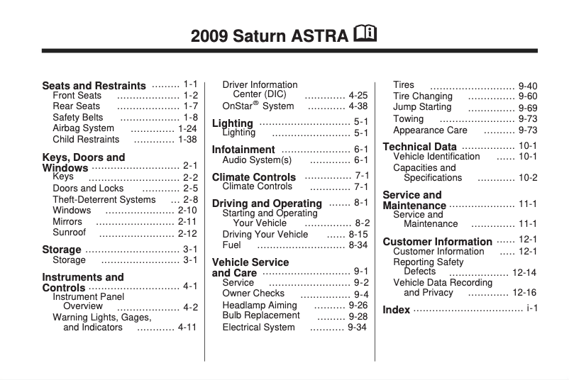 Page n°1 - Manuel utilisateur Saturn Astra (2009)