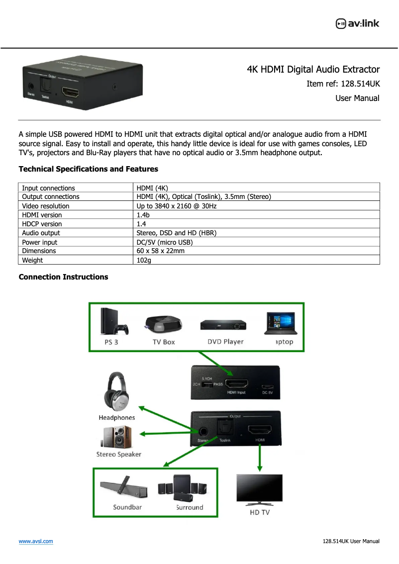 Página 1 del manual Manual de usuario AV:link AD-SPK42