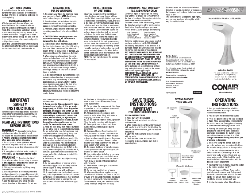 Page 1 de la notice Manuel utilisateur Conair GS39