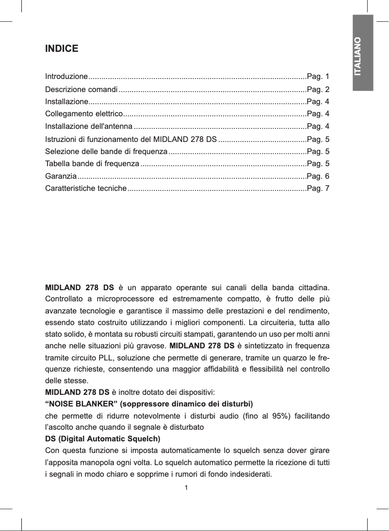Page 1 de la notice Manuel utilisateur Midland 278 DS