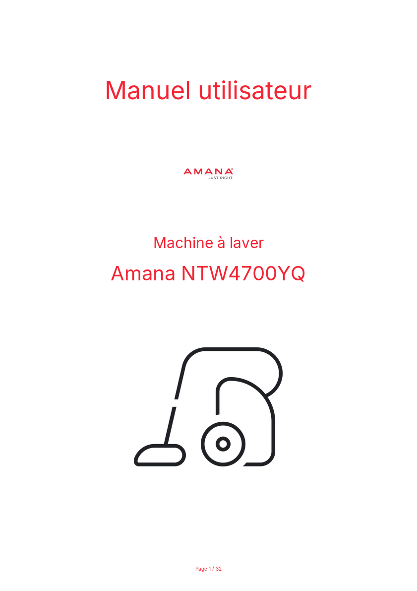 Page n°1 - Manuel utilisateur Amana NTW4700YQ