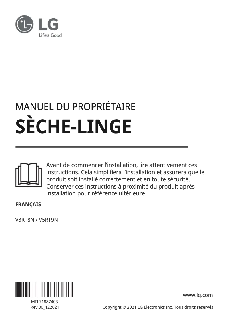 Page 1 de la notice Manuel utilisateur LG V5RT9N