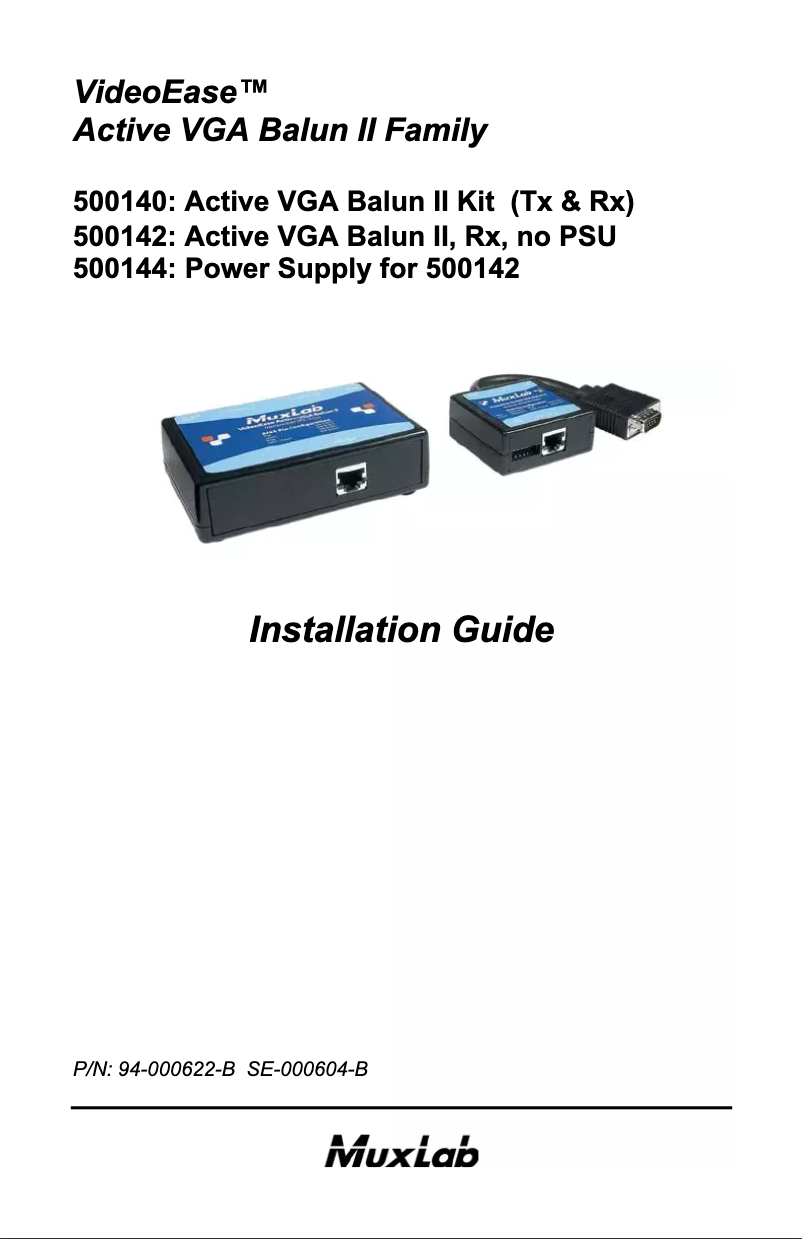 Imagen de la primera página del manual del dispositivo VideoEase 500142