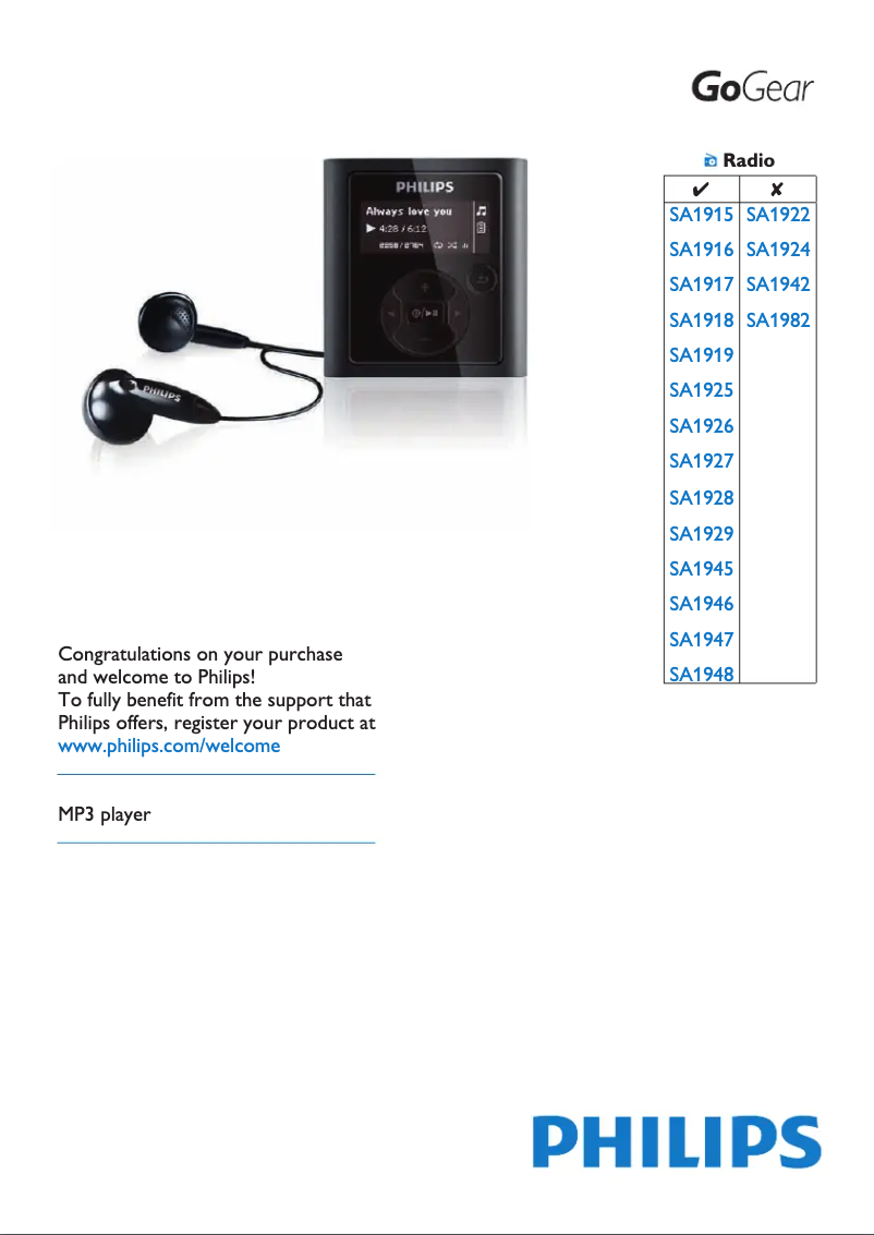 Image de la première page du manuel de l'appareil GoGear SA1942A