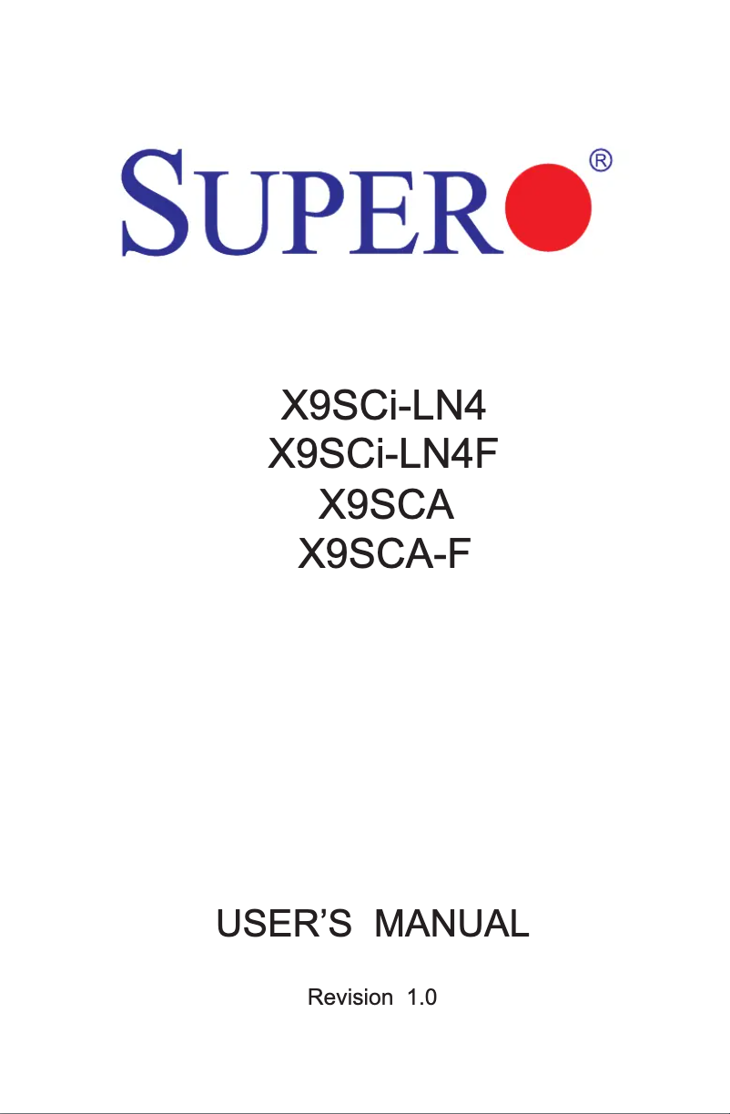 Page n°1 - Manuel utilisateur Supermicro MBD-X9SCA-F-O