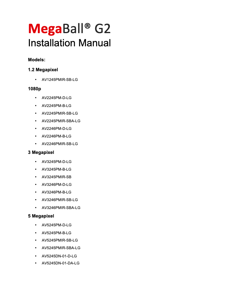 Page n°1 - Manuel utilisateur Arecont Vision AV3246PM-B-LG