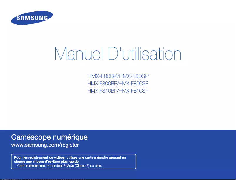 Page 1 de la notice Manuel utilisateur Samsung HMX-F800BP