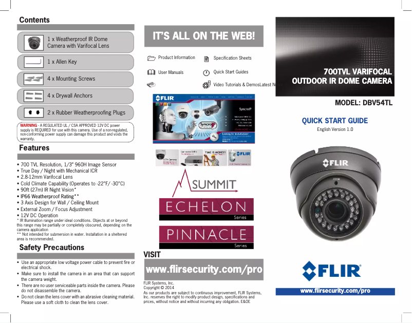 Page 1 de la notice Manuel utilisateur FLIR Summit DBV54TL
