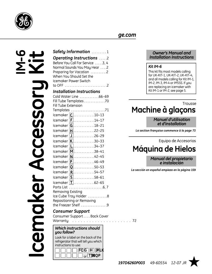 Page 1 de la notice Manuel utilisateur GE IM6