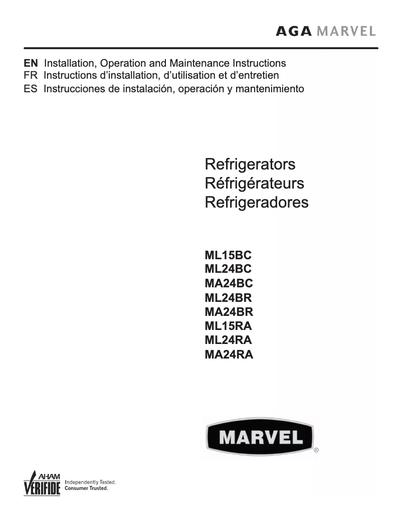 Page n°1 - Manuel utilisateur Marvel ML24BRF3RP