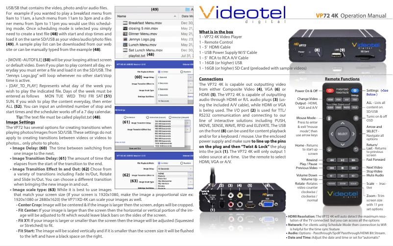 Image de la première page du manuel de l'appareil VP72 4K