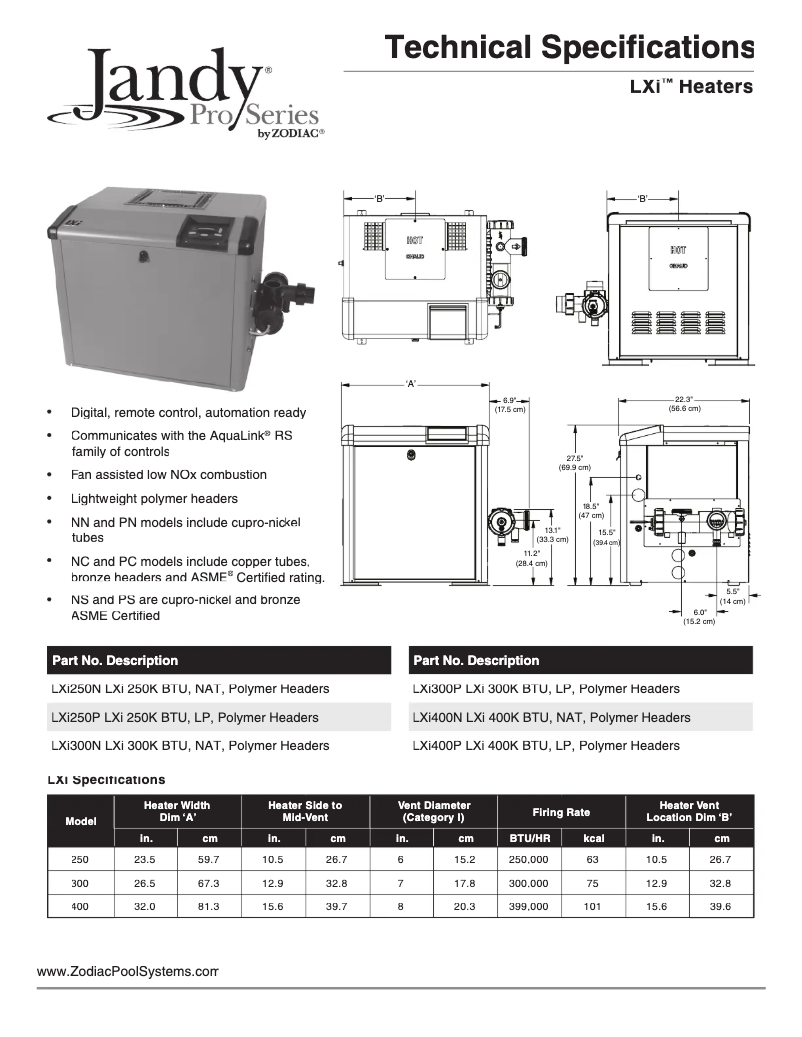 Page 1 de la notice Fiche technique JANDY LXi