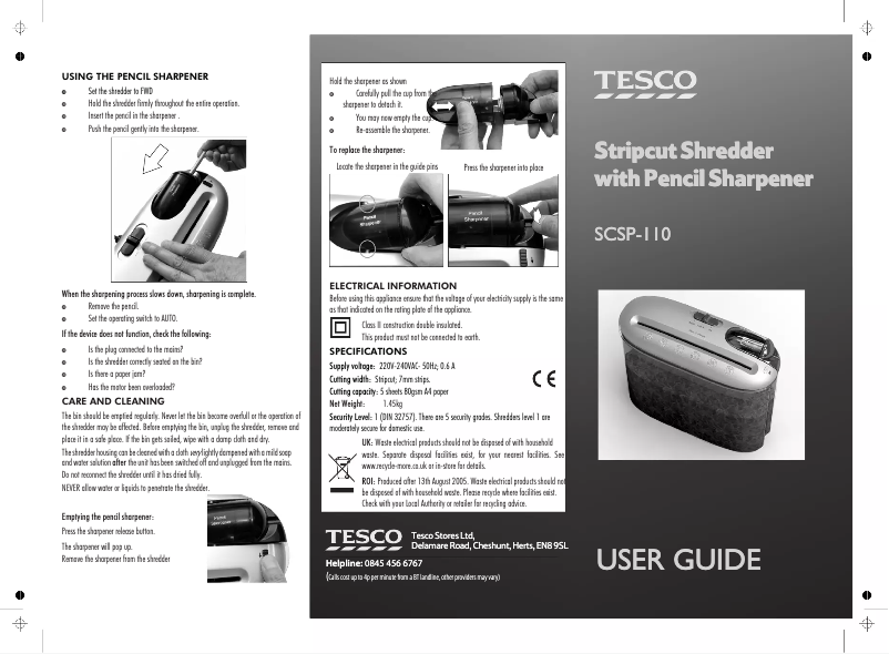 Page n°1 - Manuel utilisateur Tesco SCSP-110