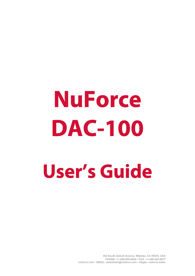 Page n°1 - Manuel utilisateur NuForce DAC-100