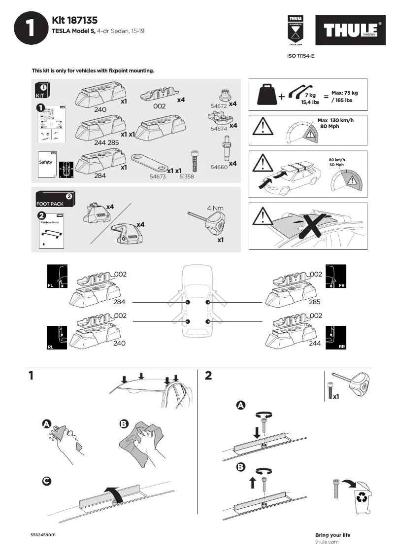 Page 1 de la notice Manuel utilisateur Thule Kit 187135