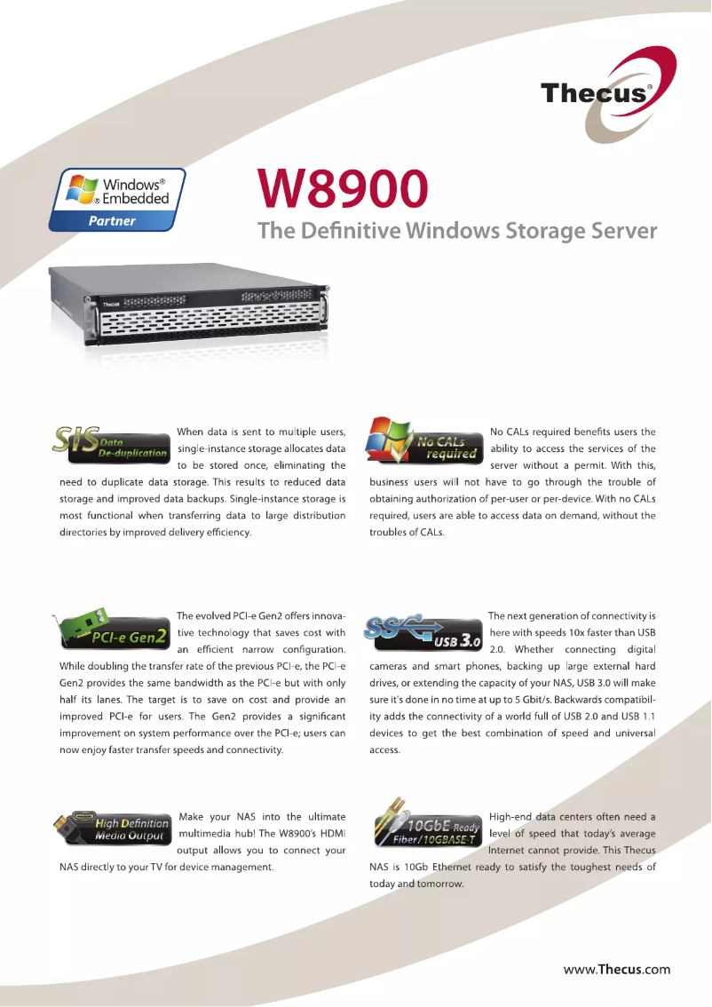 Page 1 de la notice Manuel utilisateur Thecus W8900