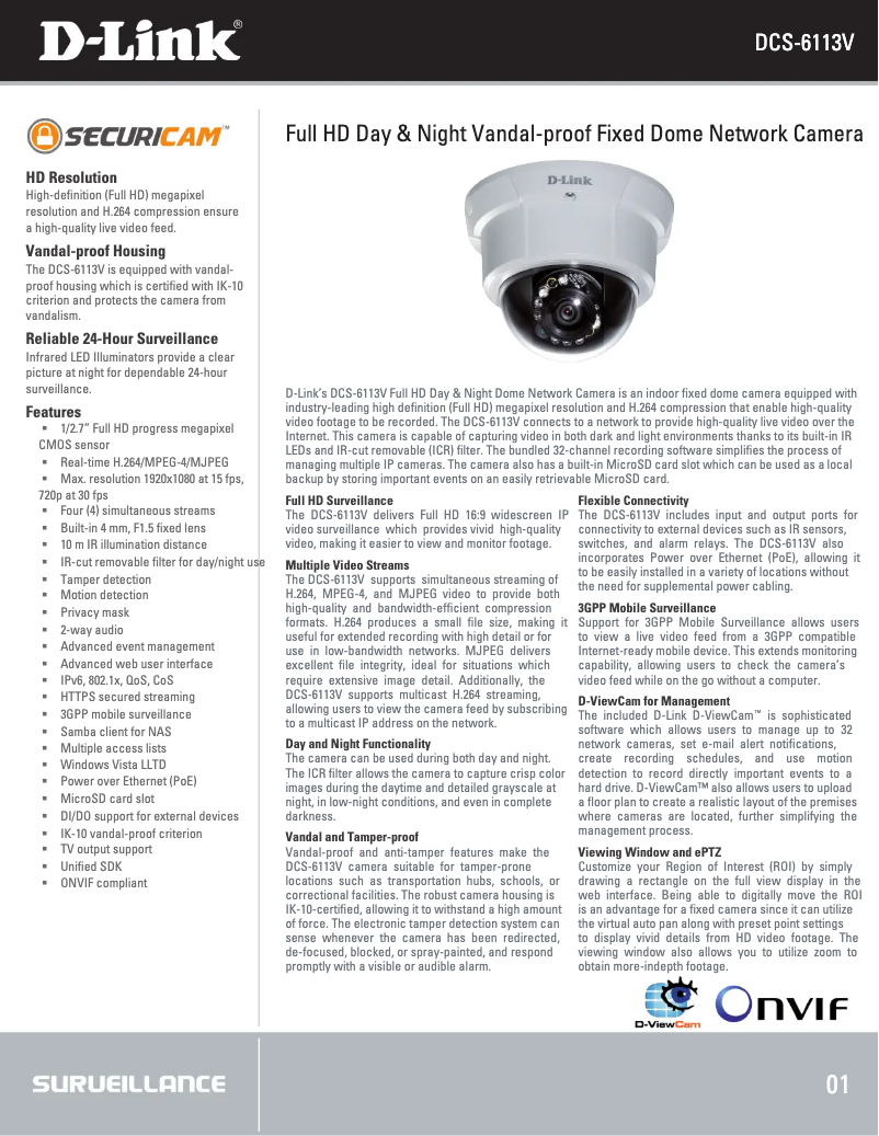 Page n°1 - Fiche technique D-Link DCS-6113V