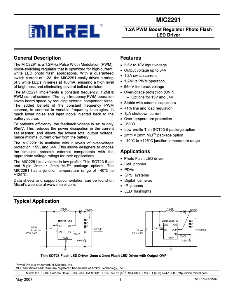 Page 1 de la notice Manuel utilisateur Microchip MIC2291