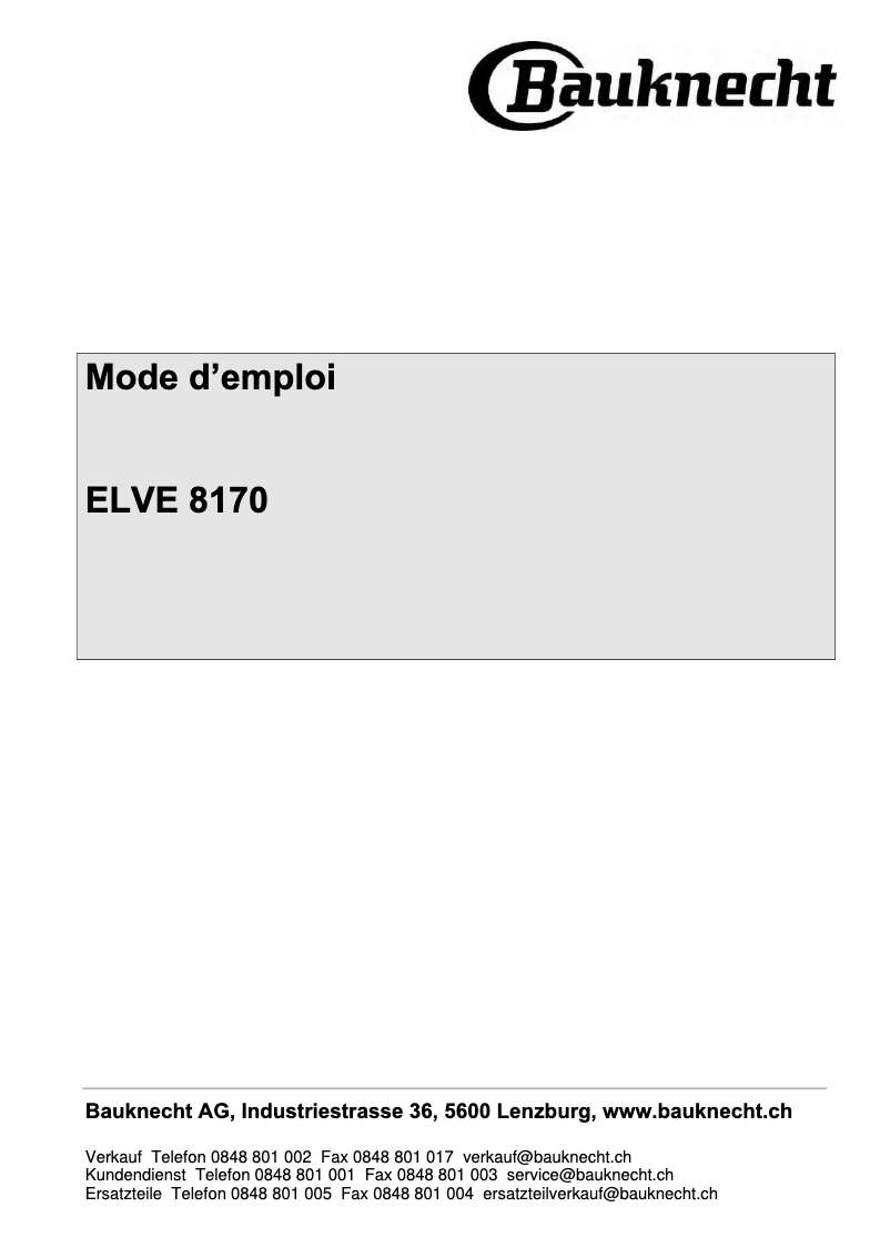 Page 1 de la notice Manuel utilisateur Bauknecht ELVE 8170