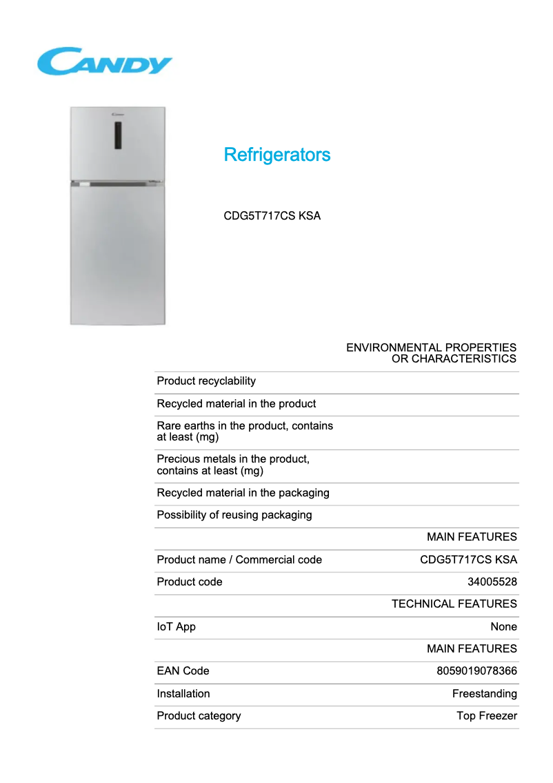 Image de la première page du manuel de l'appareil CDG5T717CS KSA