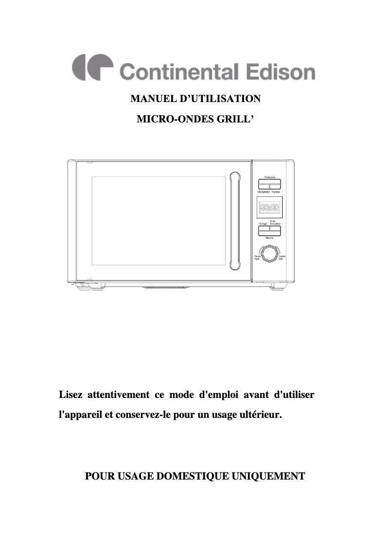 Page 1 de la notice Manuel utilisateur Continental Edison CE20UX08V