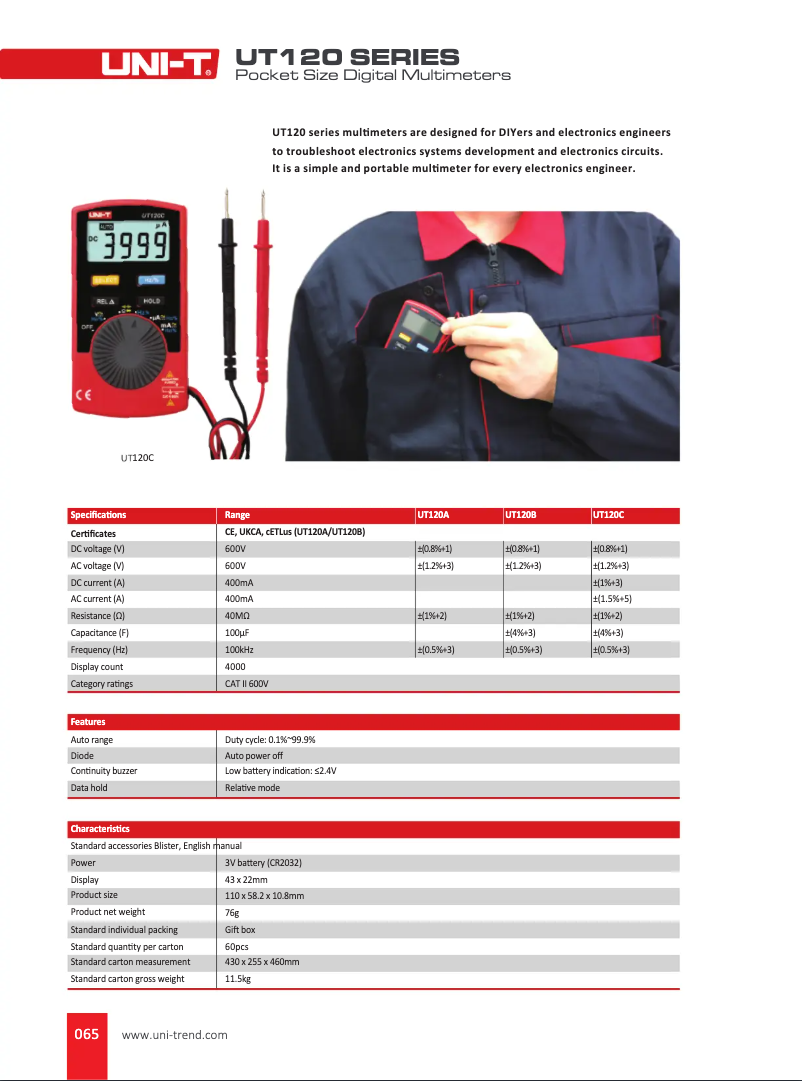 Page n°1 - Manuel utilisateur Uni-T UT120C
