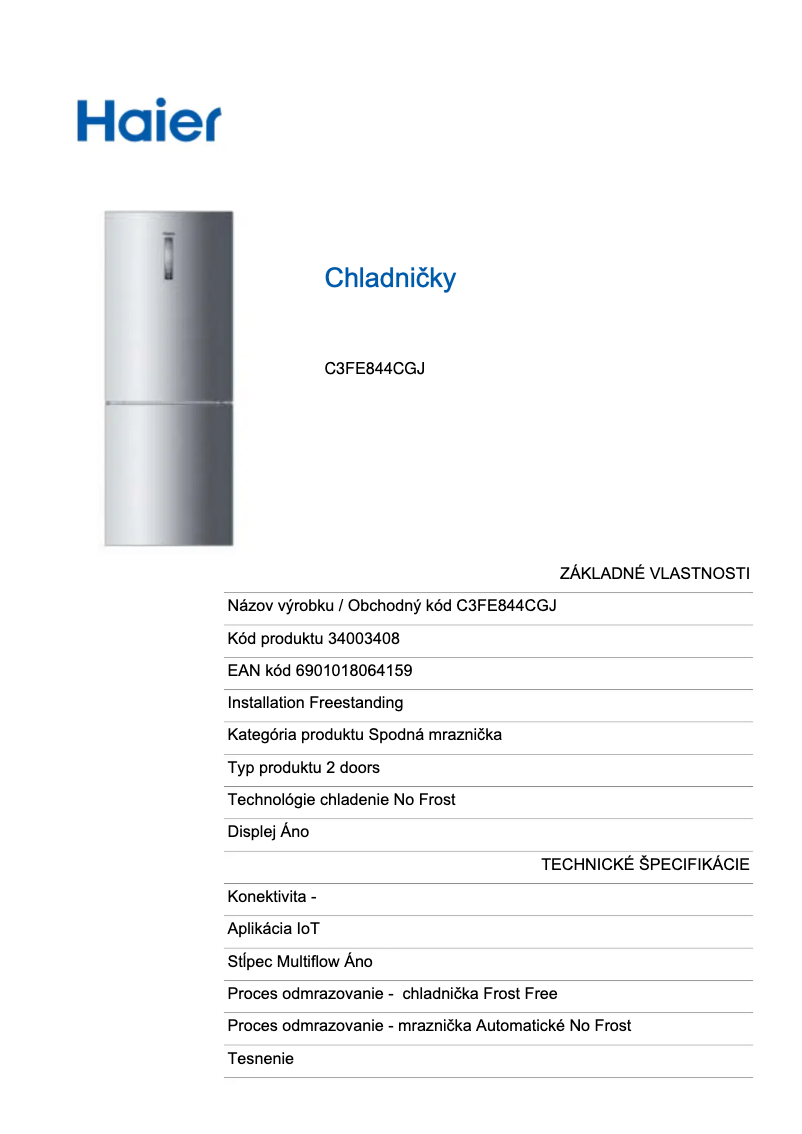 Image de la première page du manuel de l'appareil C3FE844CGJ