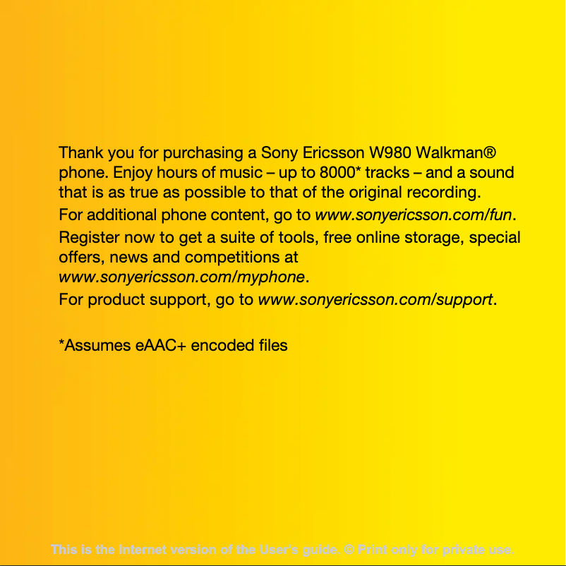 Page 1 de la notice Manuel utilisateur Sony W980i