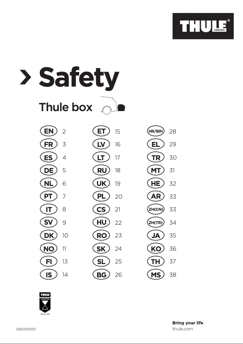 Page 1 de la notice Instructions de sécurité Thule BackSpace XT