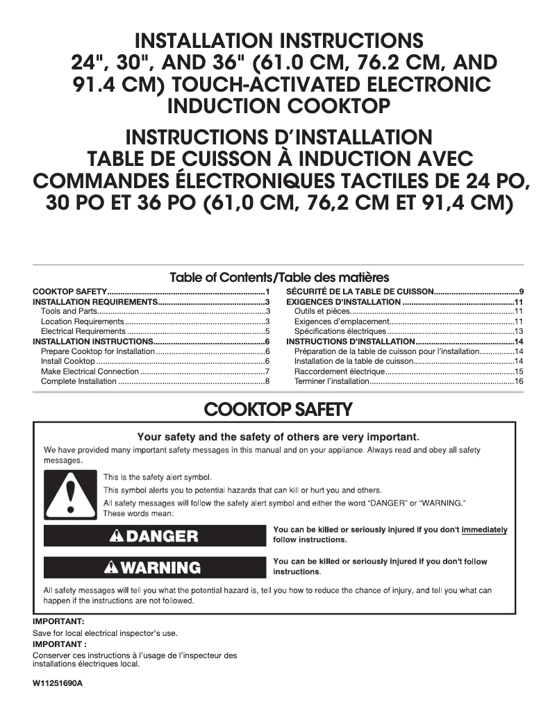Page n°1 - Guide d'installation Jenn-Air JIC4730HB