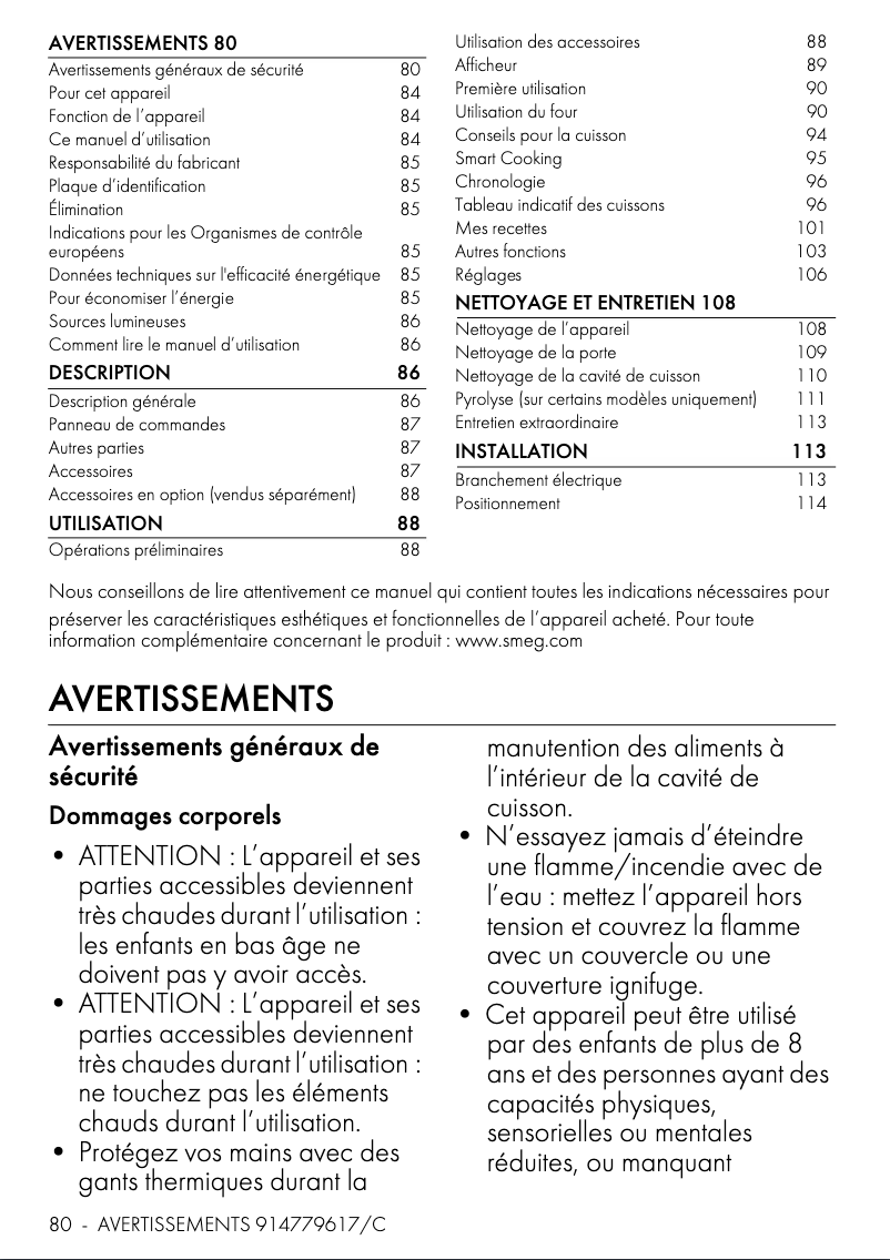 Page 1 de la notice Manuel utilisateur Smeg SFPR9604TNR