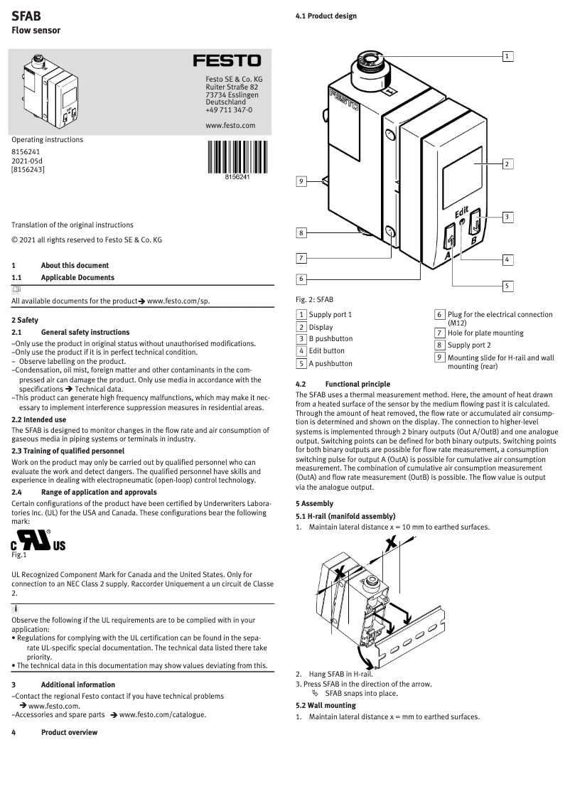 Page 1 de la notice Manuel utilisateur Festo SFAB-600U-WQ10-2SA-M12