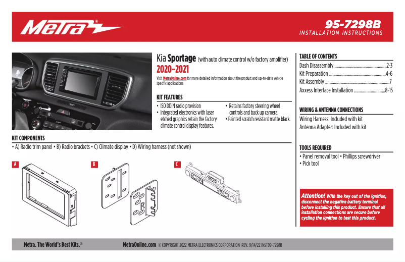Page n°1 - Manuel utilisateur Metra 95-7298B