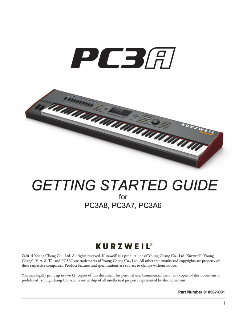 Page 1 de la notice Manuel utilisateur Kurzweil PC3A6