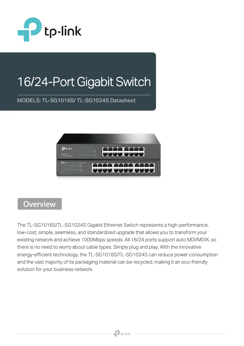 Página 1 del manual Ficha técnica TP-Link TL-SG1024S