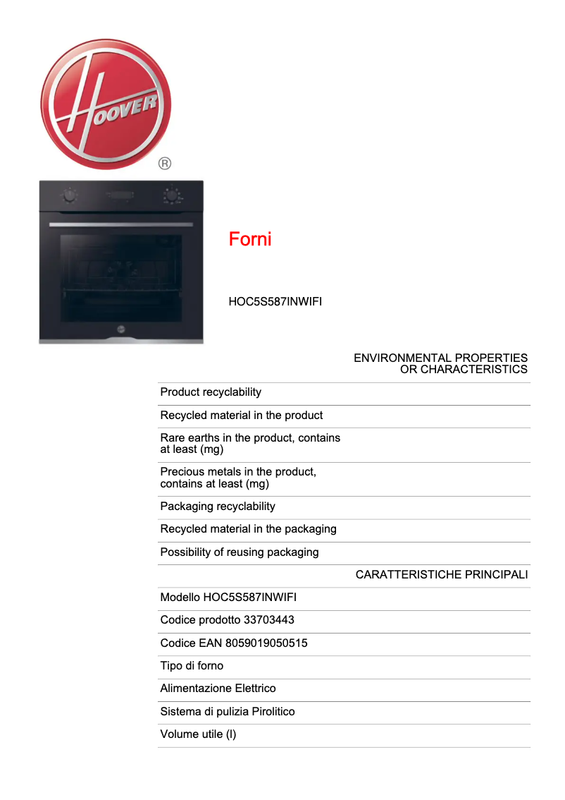 Image de la première page du manuel de l'appareil HOC5S587INWIFI
